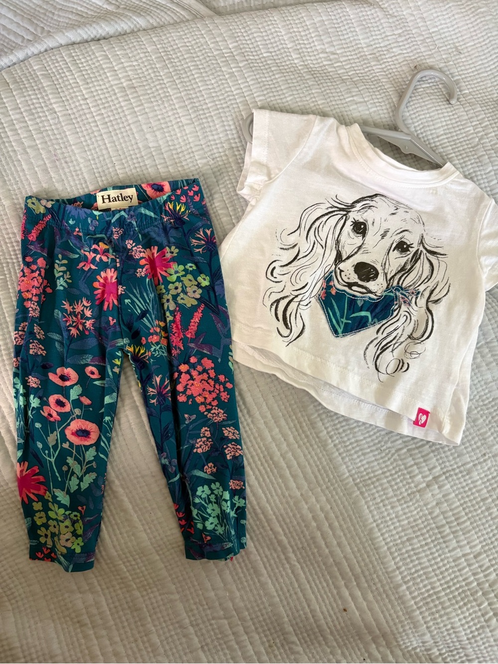 Hatley White Baby Tee with Pink Logo